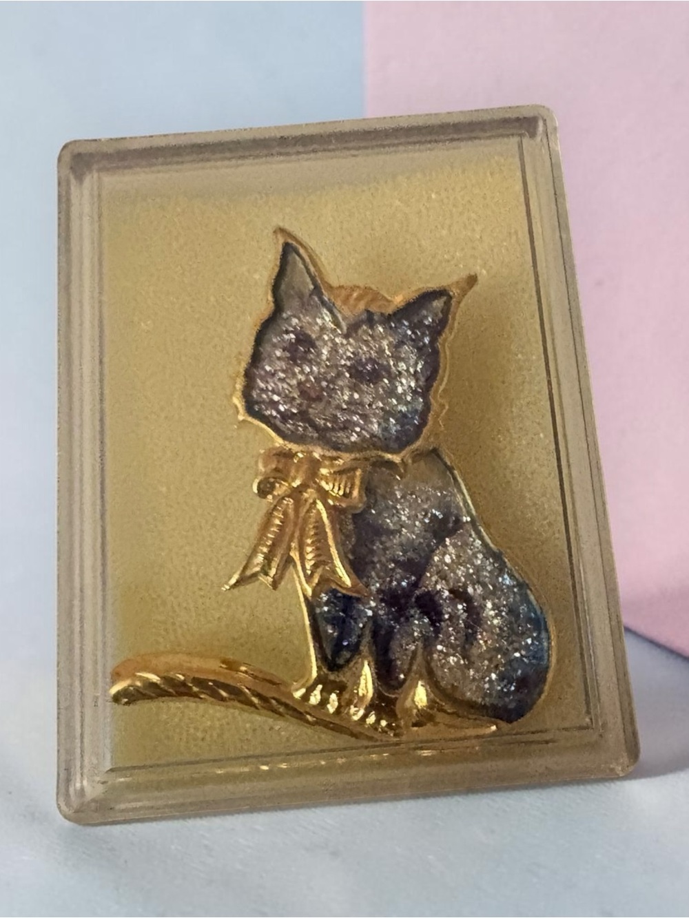 Vintage Glitter Cat Kitten Brooch Pin Box